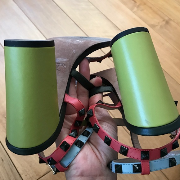 Valentino Rockstud T-Strap Block Rainbow Sandal - Picture 4 of 7